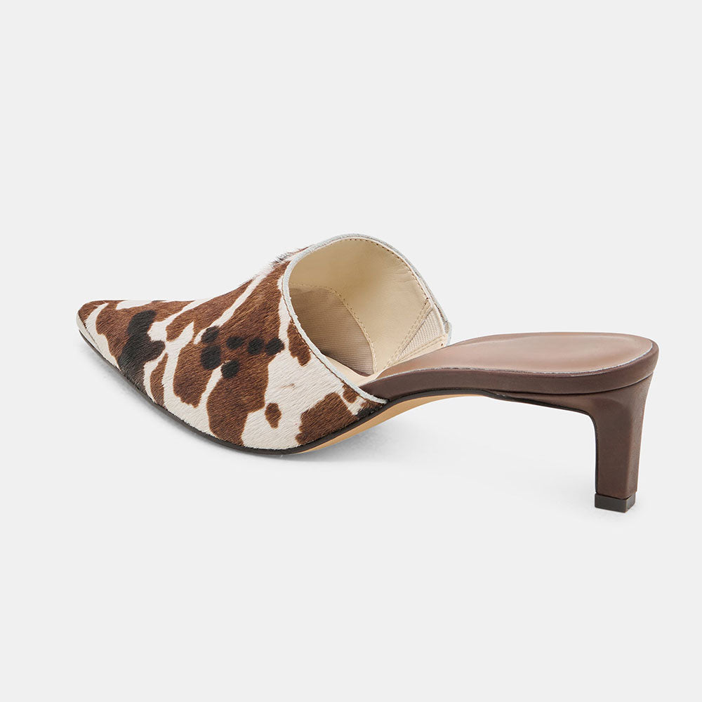 Beige & Brown Cow Print Pointed Toe Stiletto Heel Women's Mules Shoes