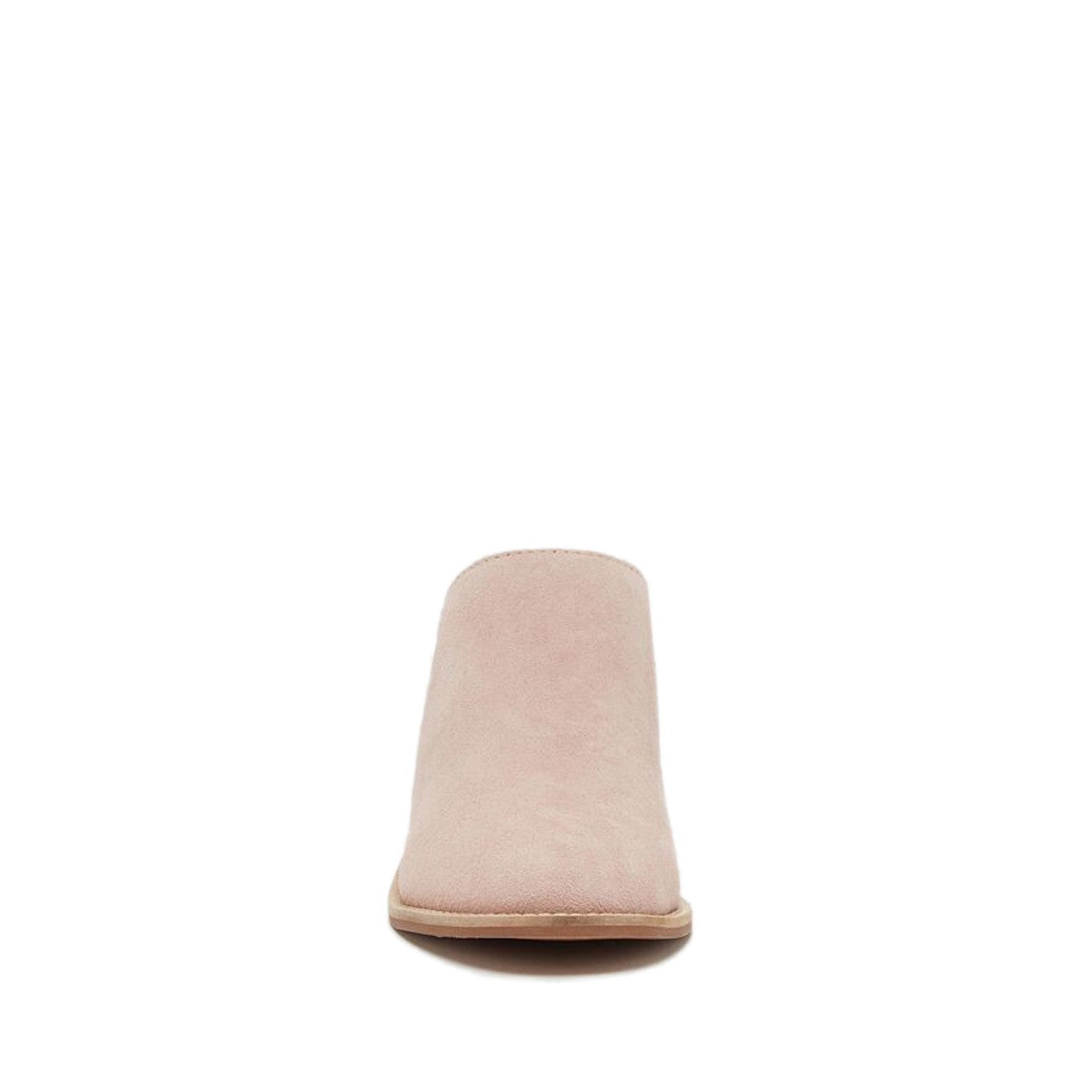 Women's Nude Round Toe Wood Block Heels Vegan Suede Mules Shoes