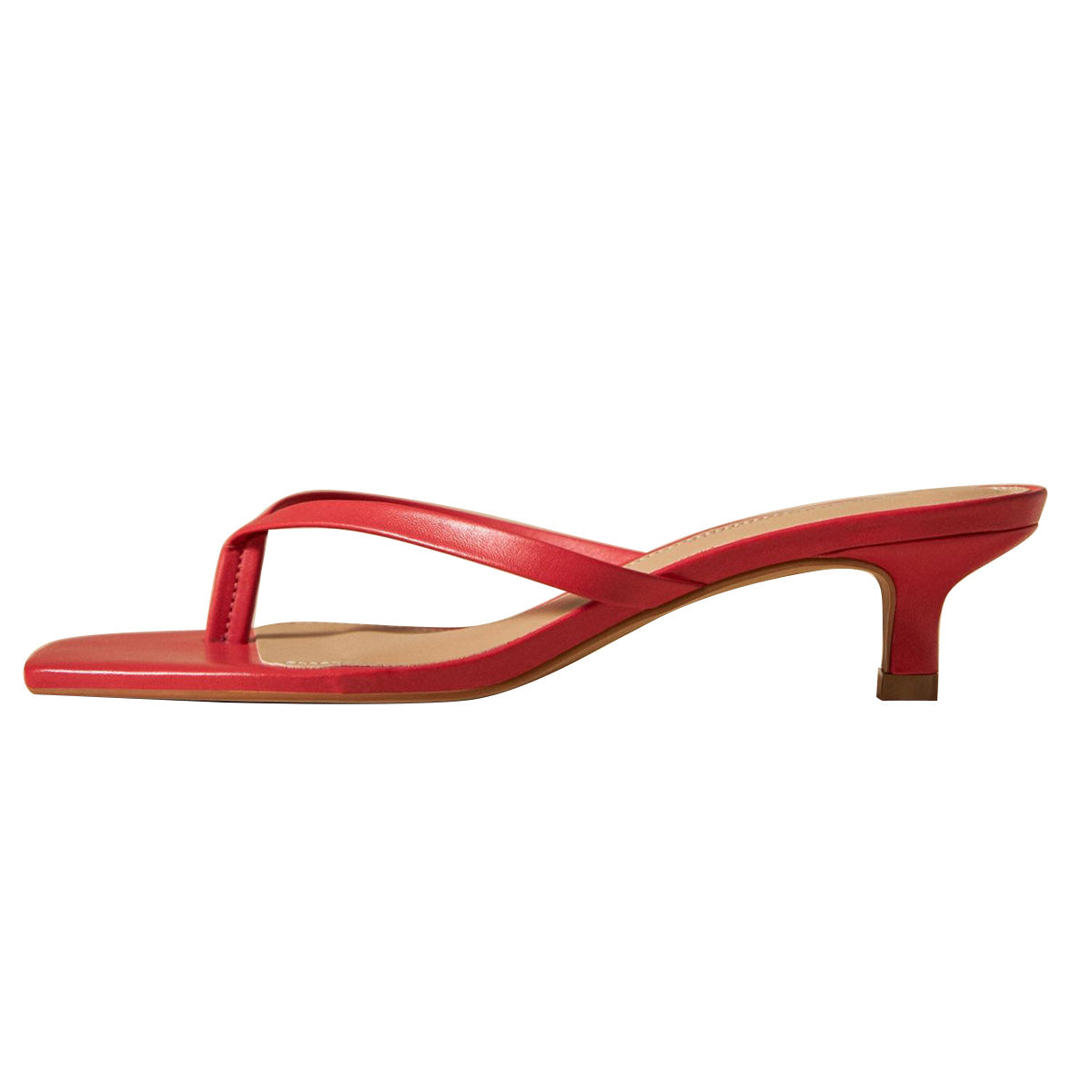 Women's Square Toe Red Slip On Flip Flop Mule Low Heel Sandals