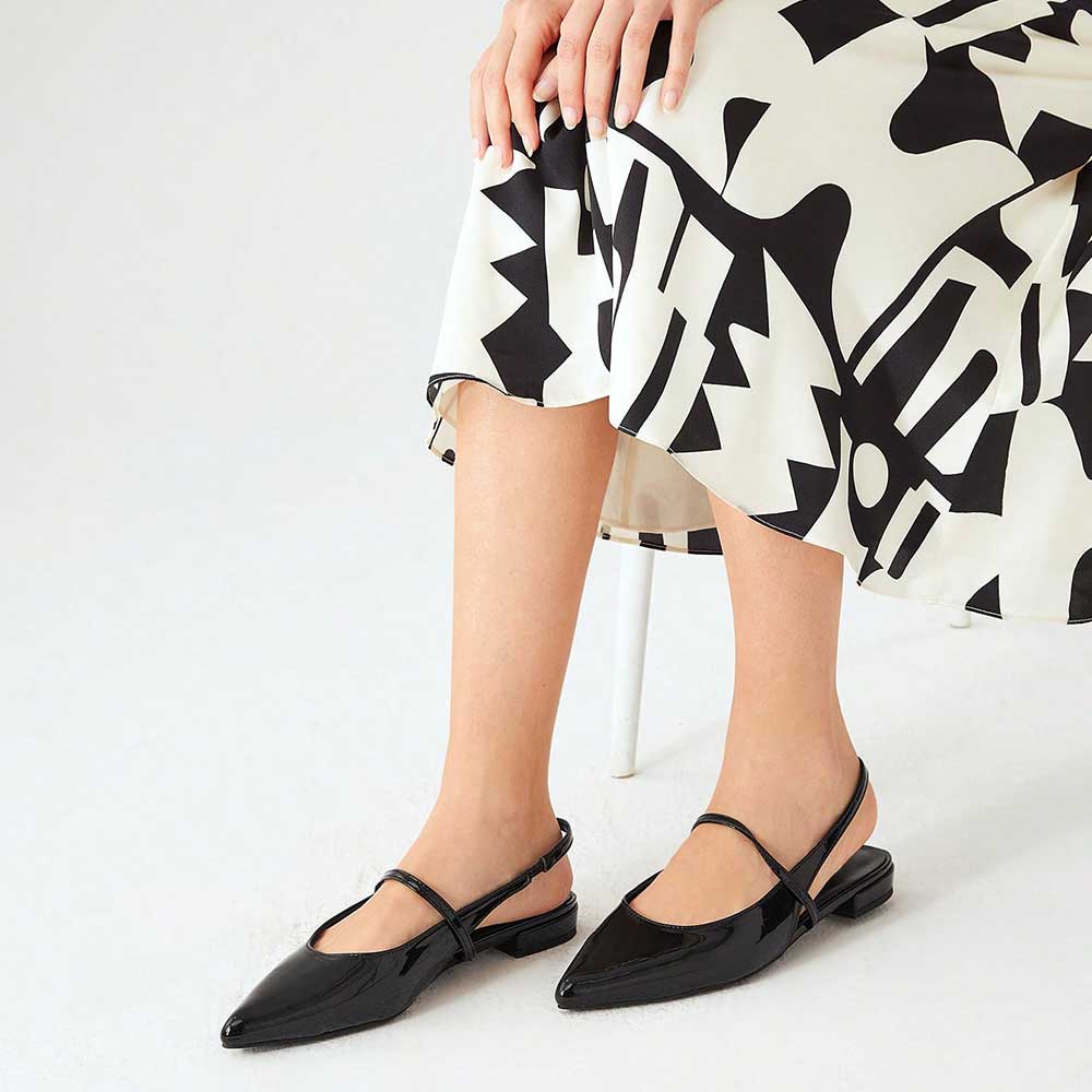 Stylish Black Pointy Toe Women's Dress Flats with Slingback Strap