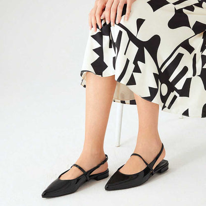 Stylish Black Pointy Toe Women's Dress Flats with Slingback Strap