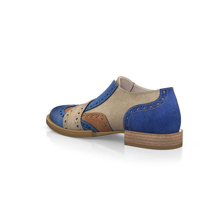 Blue & Khaki Vegan Suede Women's Loafers Brogue Vintage Shoes