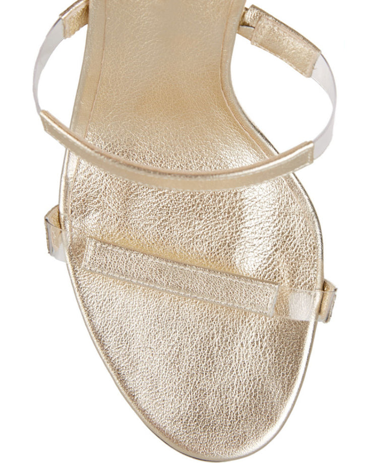 Women's Champagne Tri-Straps Clear Stiletto Heels Sandals
