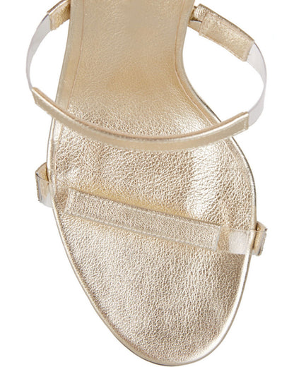 Women's Champagne Tri-Straps Clear Stiletto Heels Sandals