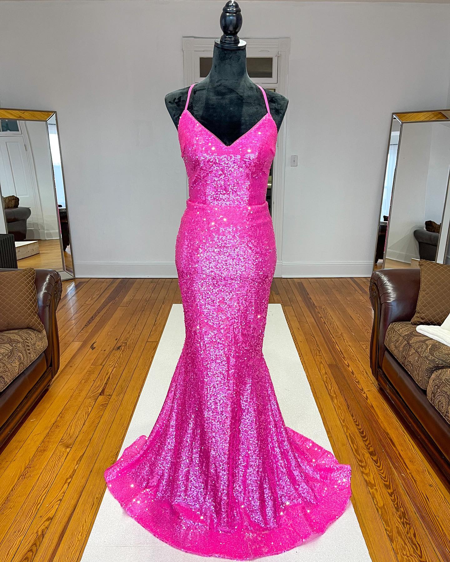 Sparkle Orange Sequin Mermaid Long Formal Dress Prom Gown
