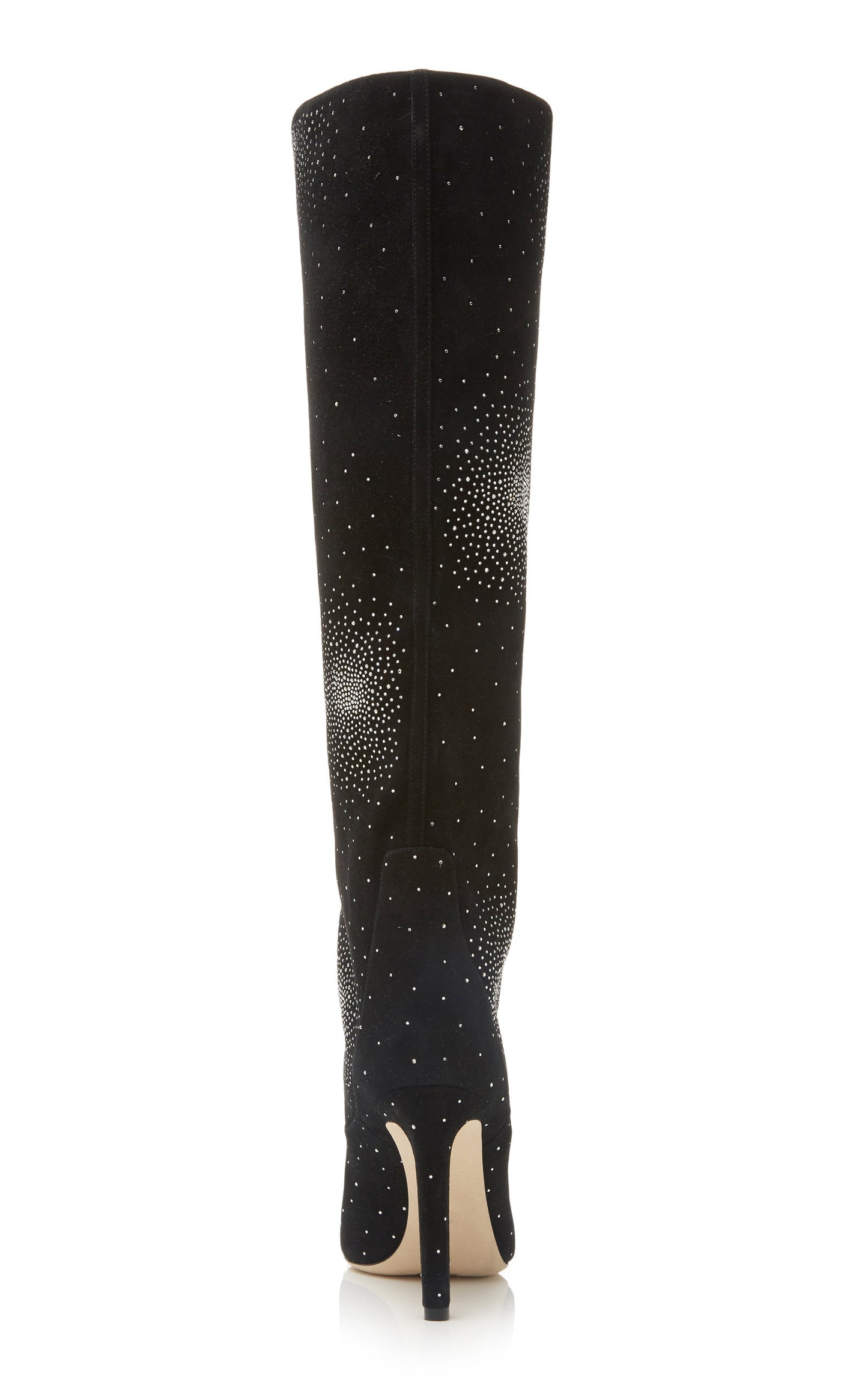 Black Vegan Suede Rhinestone Stiletto Heel Knee High Boots