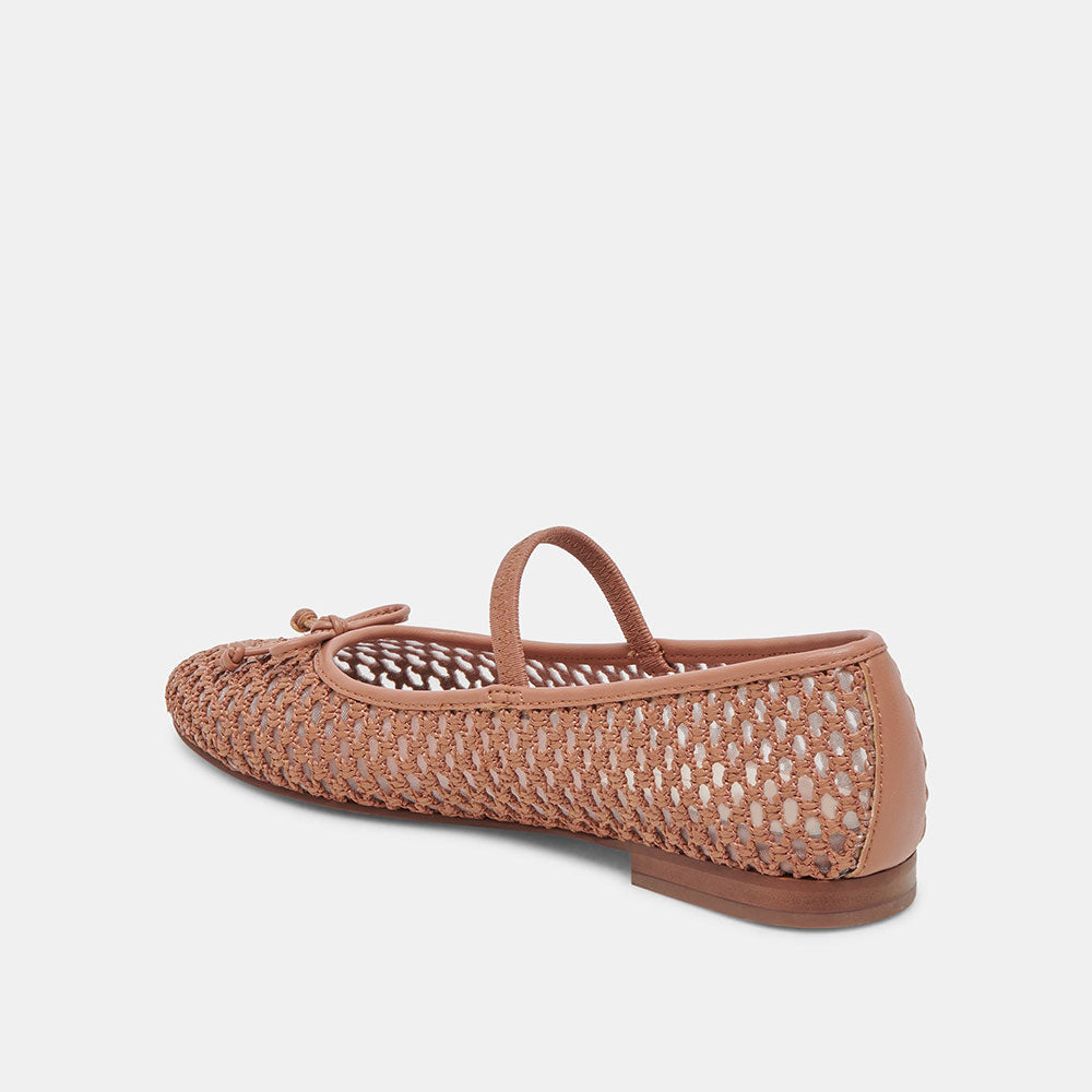 Nude Vegan Leather Round Toe Flat Stylish Woven Ballet Shoes