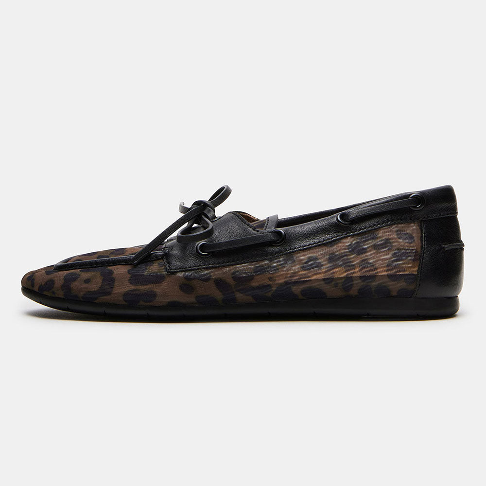 Fashion Lace Up Round Toe Brown Women's Loafer Leopard Flats