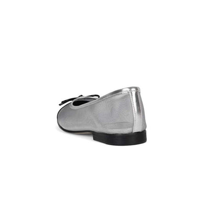 Black & Silver Mesh Round Toe Ballet Flats with Bow