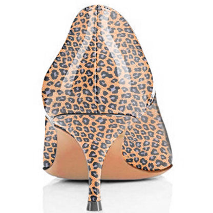 Women's Orange Kitten Heel Leopard Print Pumps Heels