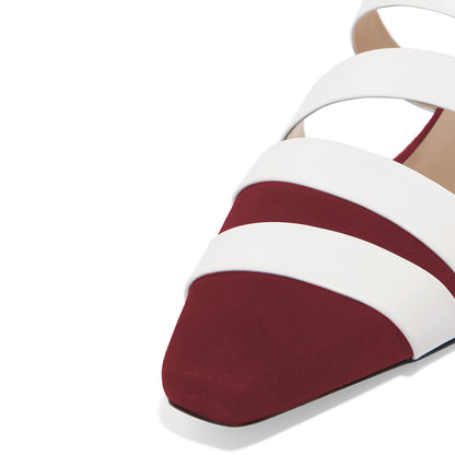 Women's White and Maroon Comfortable Flats Strappy Mules Sandals