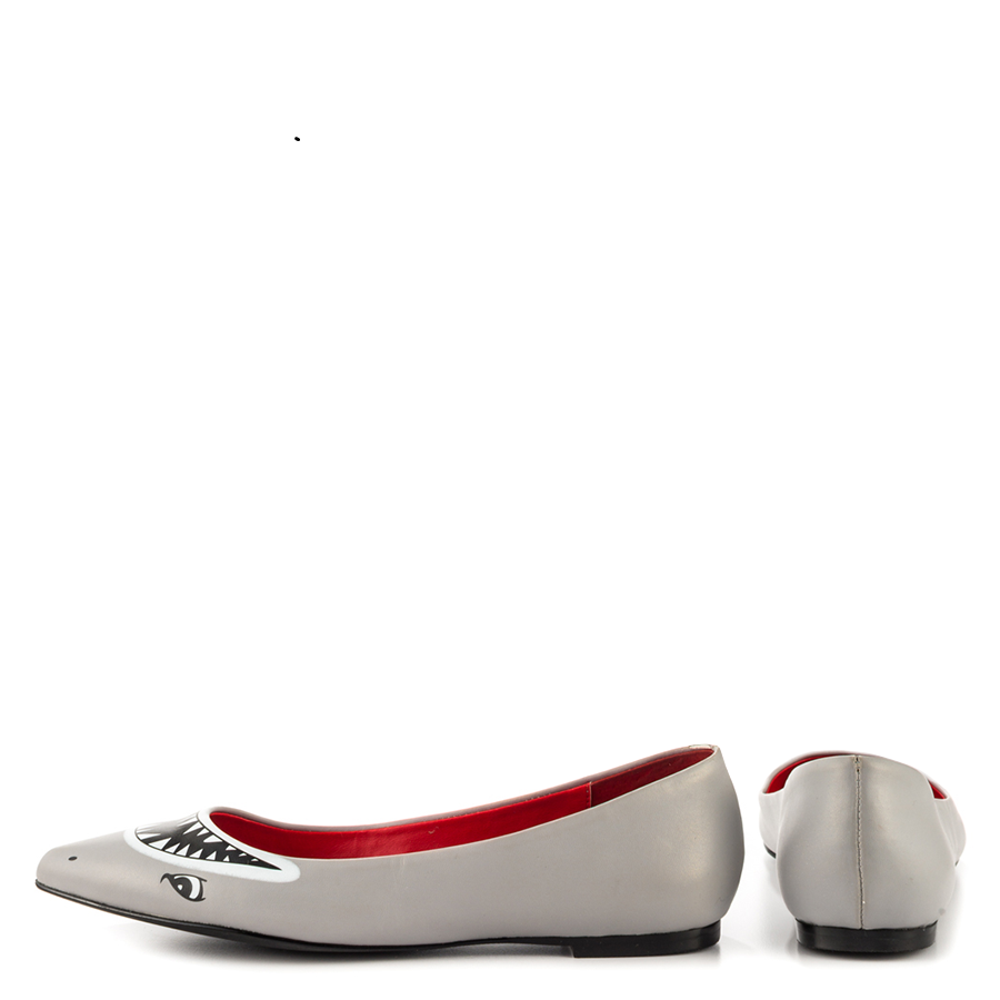 FSJ Grey Cute Shark Print Pointed Toe Flats for Women