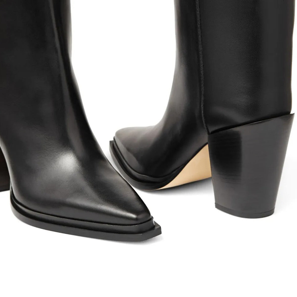Simple Black Pointed Toe Pull-On Block Heel Knee High Boots