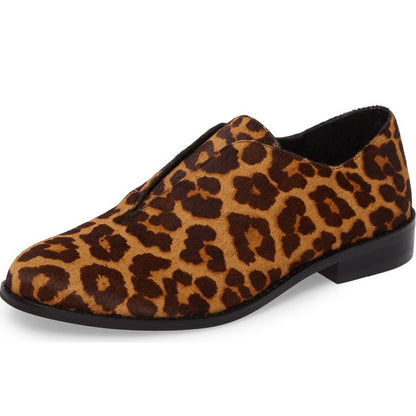 Brown Leopard Print Round Toe Casual Flats Women's Loafers