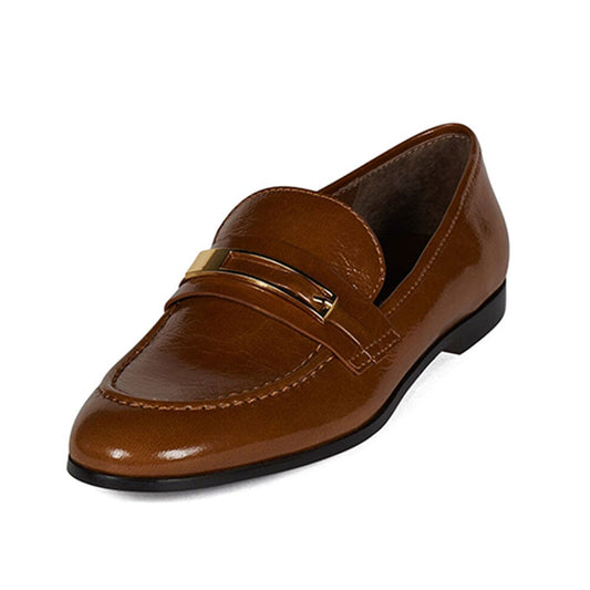 Vegan Leather Loafer Round Toe Women's Dress Flats in Tan