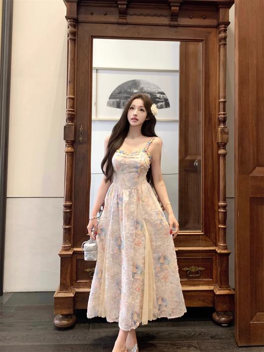 New Fashion Floral Design A-line Beach Holiday Spaghetti Strap Dress TP3389