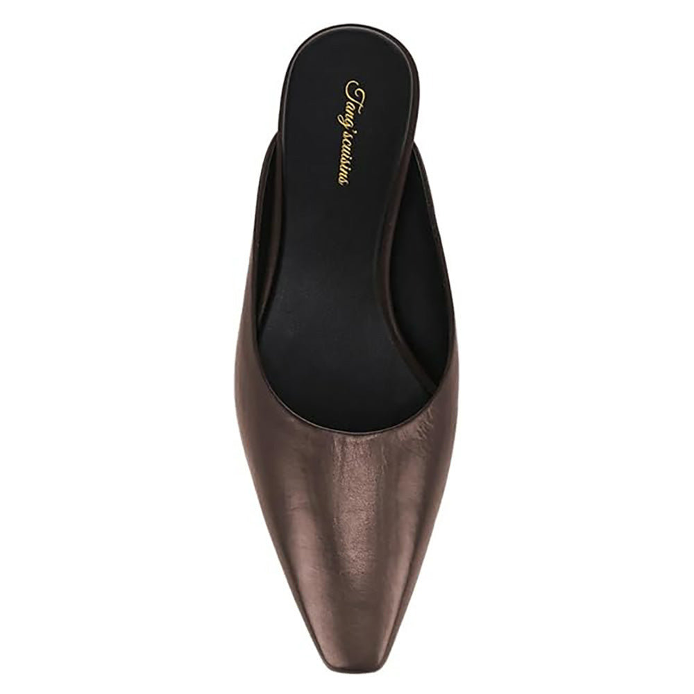Women's Brown Vegan Leather Pointed Toe Casual Flat Mules