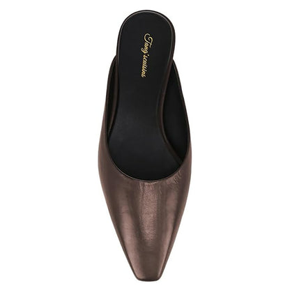 Women's Brown Vegan Leather Pointed Toe Casual Flat Mules