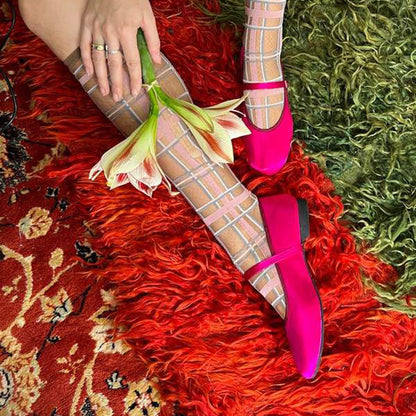 Women's Hot Pink Satin Round Toe Comfortable Ballet Flats