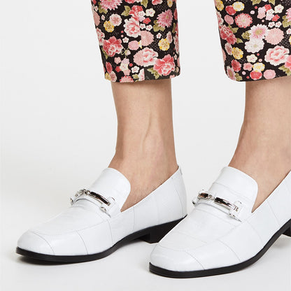 White Joint Round Toe Flat Horsebit Loafers