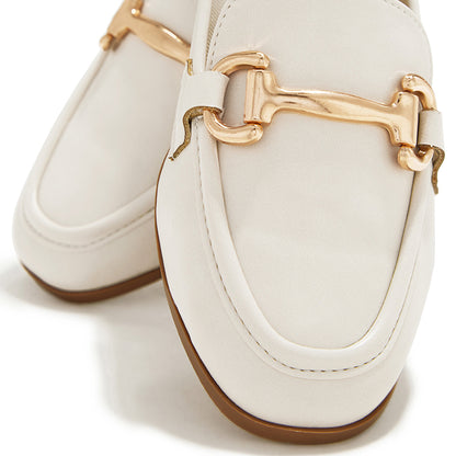 Ivory Closed Toe Flat Women's Loafers with Horsebit