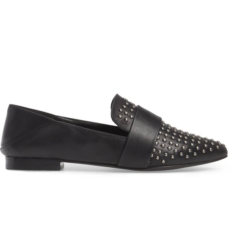 Black Pointed Toe Loafers for Women Comfortable Flats with Studs
