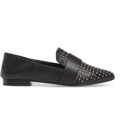 Black Pointed Toe Loafers for Women Comfortable Flats with Studs