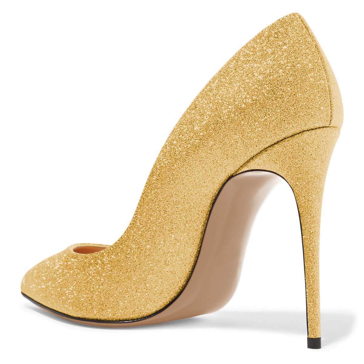 Yellow Glitter Shoes Stiletto Heel Pumps
