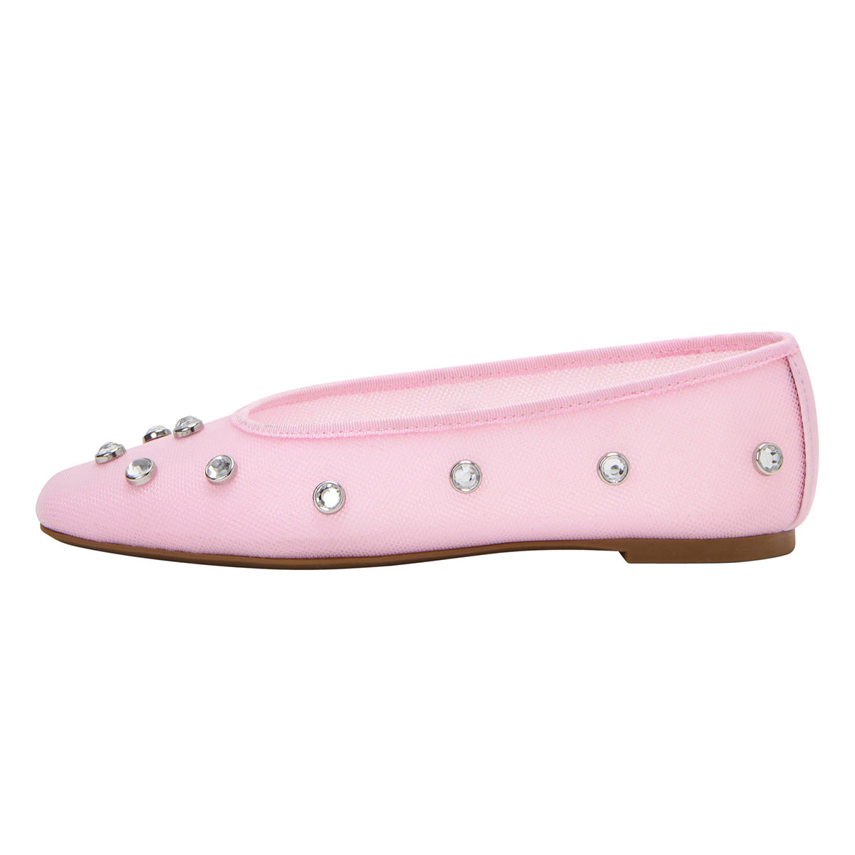 Mesh Ladies' Cute Square Toe Pink Ballet Flats with Studded Rhinestone