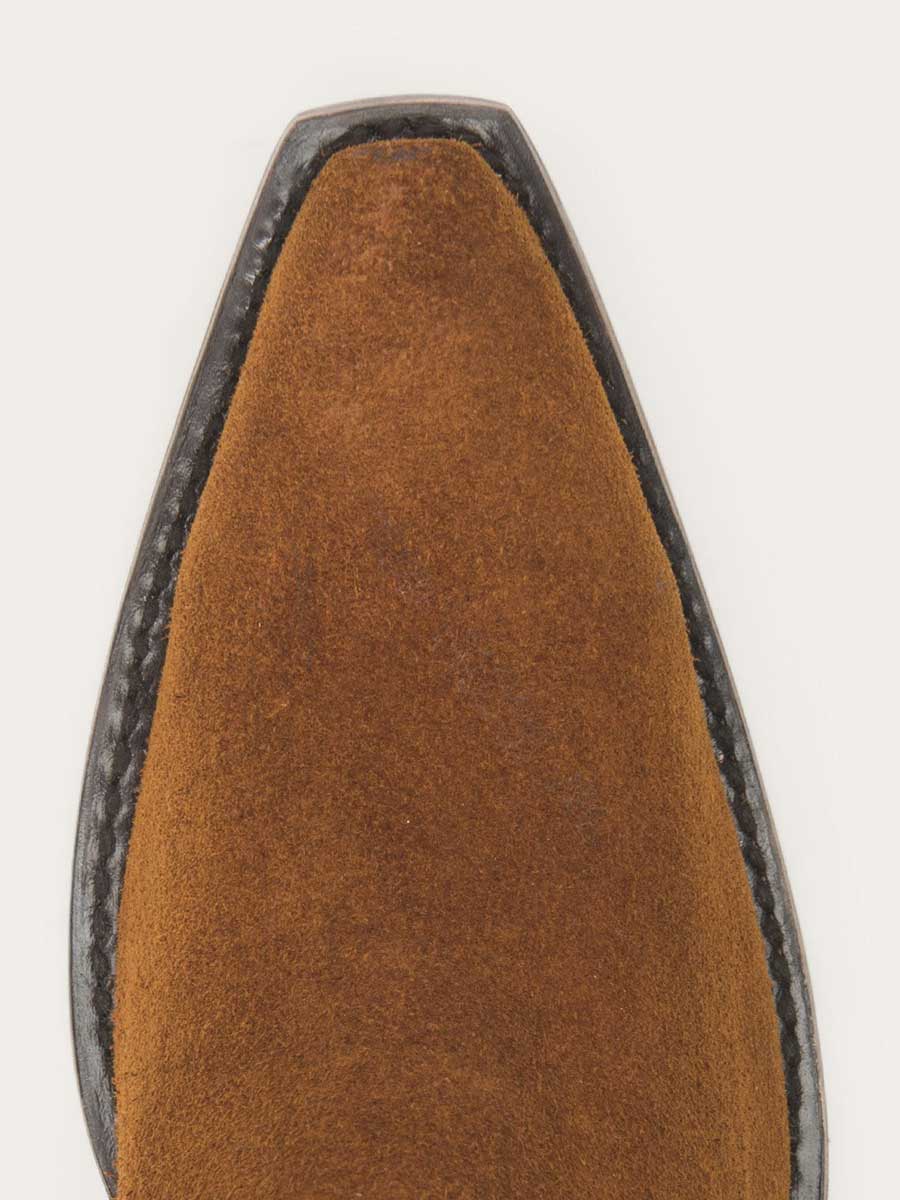 Brown Faux Suede Snip Toe Angle Fringe Zipper Cowgirl Ankle Boots With Chunky Heels