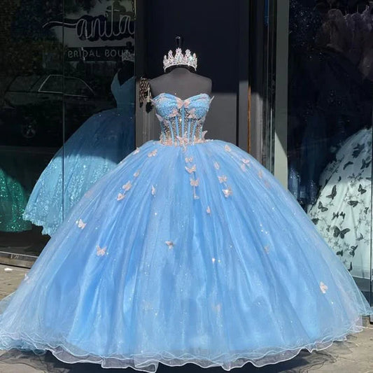 Cute Blue Sweetheart Applique Sweet 16 Quinceanera A-Line Prom Dress Birthday Dress Evening Dress Ball Gown TP4524