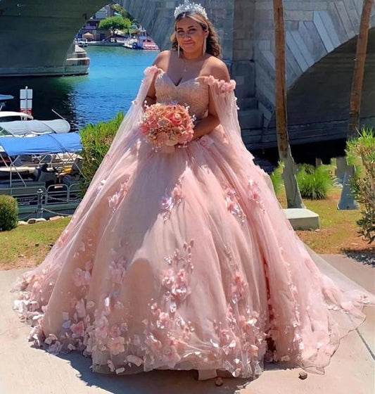 Gorgeous Pink Applique Off-the-shoulder Sweet 16 Quinceanera A-Line Prom Dress Birthday Dress Evening Dress Ball Gown TP4518