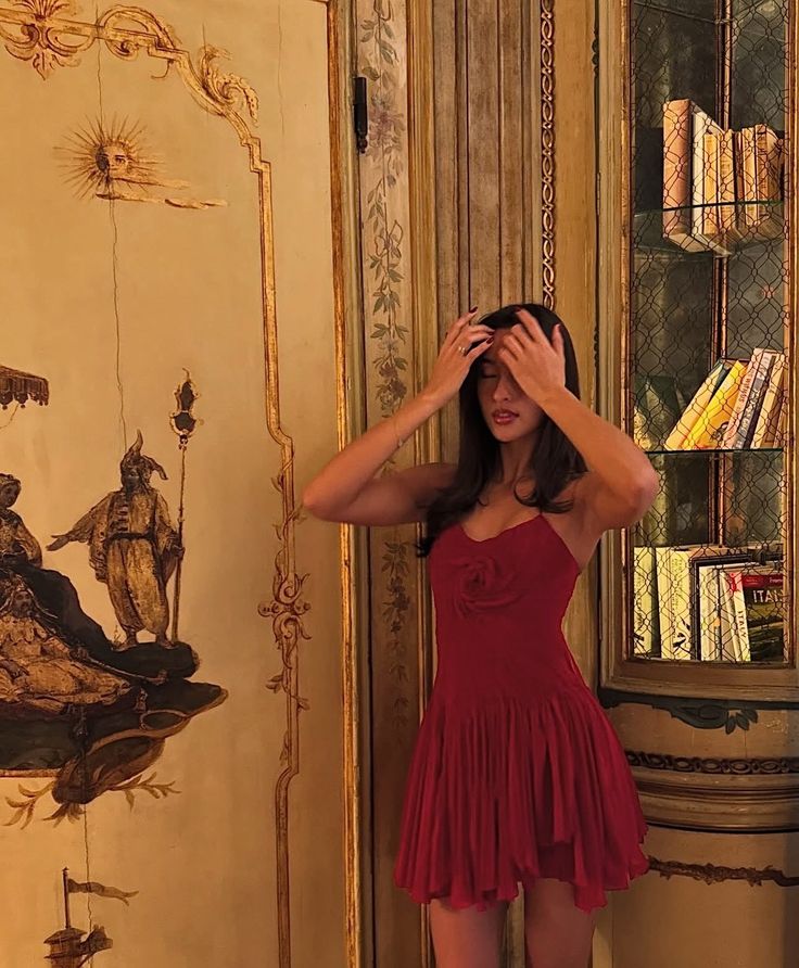 Burgundy Elegant Short Prom Dresses Spaghetti Straps Flowers Pleated Formal Dress Evening Dress   cg25875