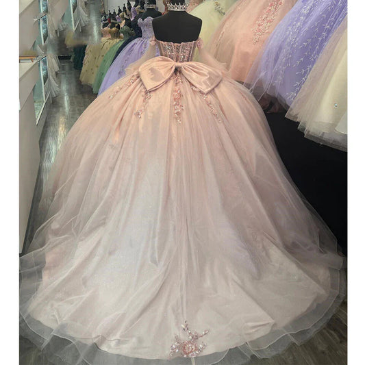 Cute Pink Sweetheart Beaded Off-the-shoulder Sweet 16 Quinceanera A-Line Prom Dress Birthday Dress Evening Dress Ball Gown TP4522