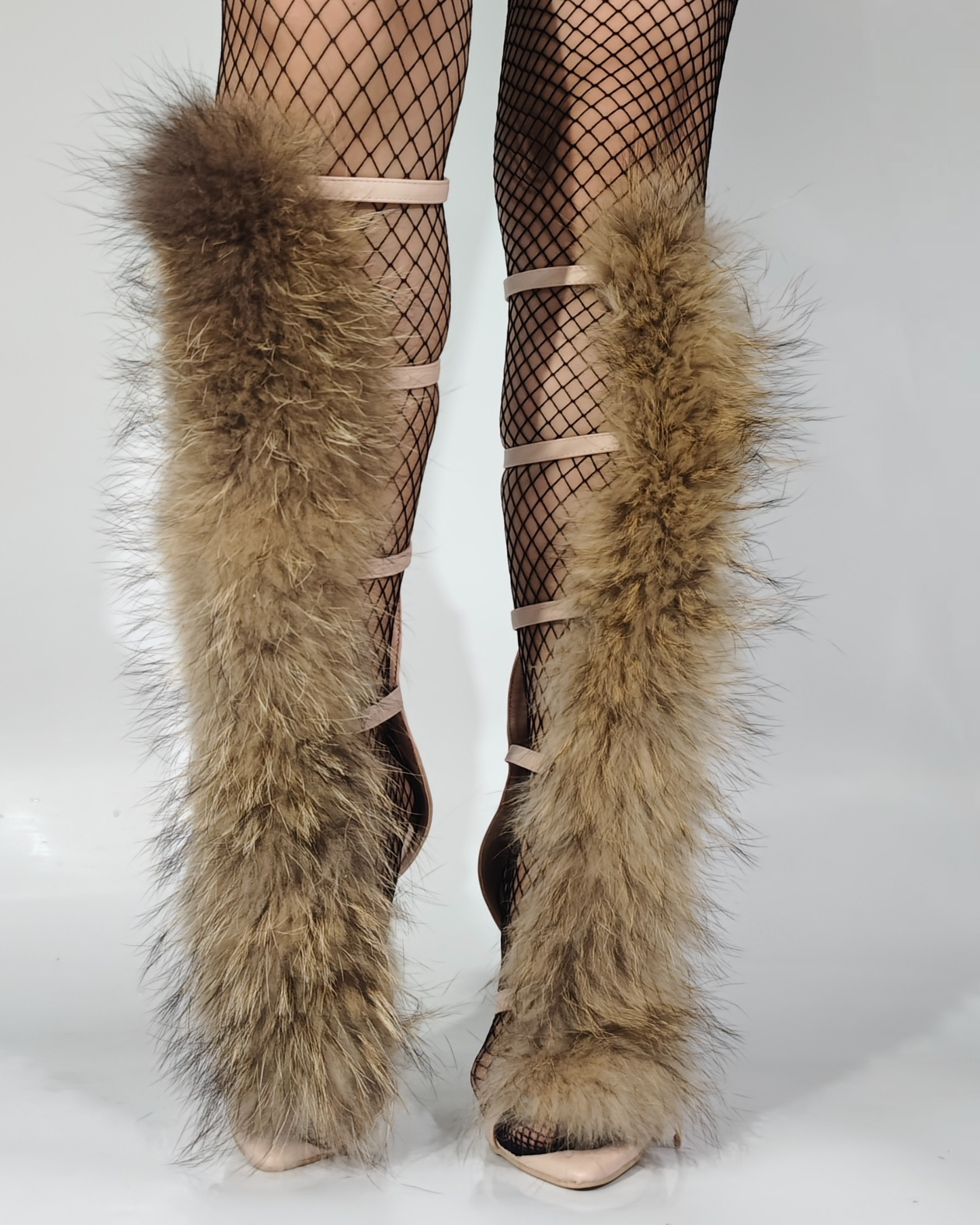 Darko Strap Faux Fur Sandals In Nude