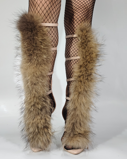 Darko Strap Faux Fur Sandals In Nude