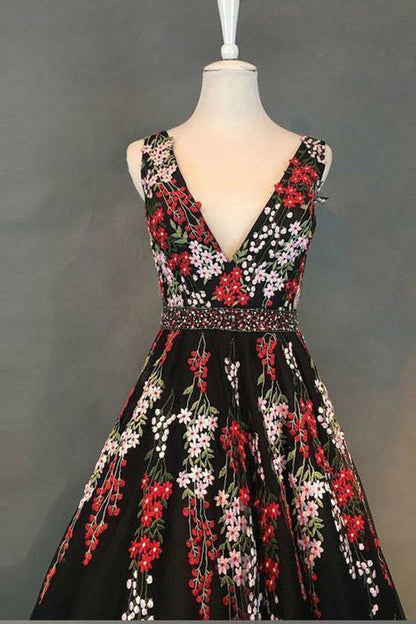 Gorgeous Beaded A Line Long Prom Dress With Floral Embroidery,WP319