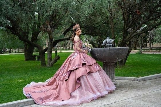 Elegant Pink Embroidery Off-the-shoulder Sweet 16 Quinceanera A-Line Prom Dress Birthday Dress Evening Dress Ball Gown TP4520