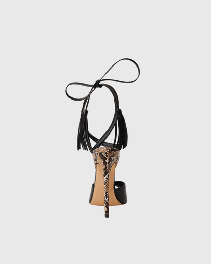 Thea Snake Texture Fringe Strap Sandals