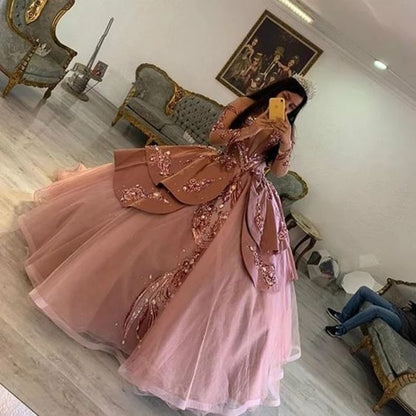 Elegant Pink Embroidery Off-the-shoulder Sweet 16 Quinceanera A-Line Prom Dress Birthday Dress Evening Dress Ball Gown TP4520