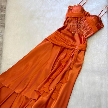 Spaghetti Straps Long Orange Party Dress Evening Dress Prom Dresses     cg25671