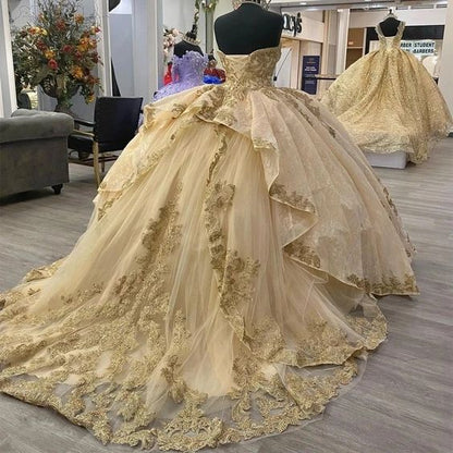 Gorgeous Apricot Sweetheart Beaded Embroidery Sweet 16 Quinceanera A-Line Prom Dress Birthday Dress Evening Dress Ball Gown TP4517