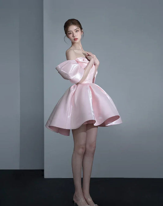 Cute Pink Off-the-shoulder Short A-Line Party Dress Cocktail Dress Homecoming Dress TP4432
