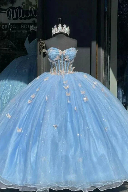 Cute Blue Sweetheart Applique Sweet 16 Quinceanera A-Line Prom Dress Birthday Dress Evening Dress Ball Gown TP4524