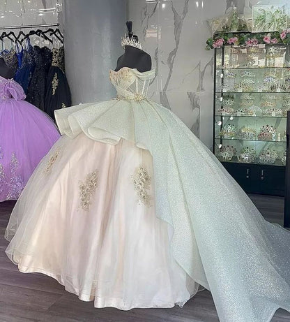 Elegant Shiny Embroidery Sweet 16 Quinceanera A-Line Floor-length Prom Dress Birthday Dress Evening Dress Ball Gown TP4422