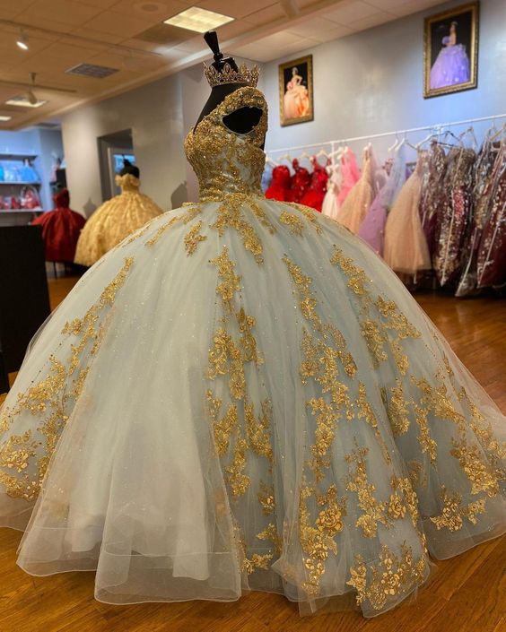 Gorgeous Sequin Applique V-neck Sweet 16 Quinceanera A-Line Prom Dress Birthday Dress Evening Dress Ball Gown TP4519