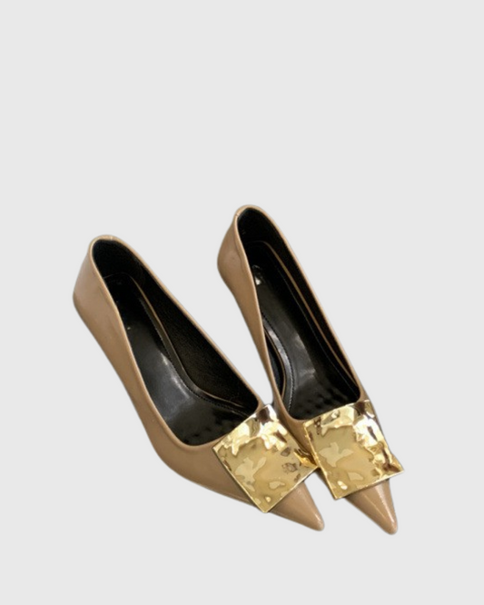 Millie Hammering Metal Pumps In Camel