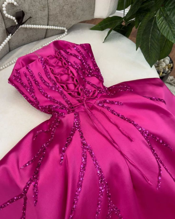 A Line Hot Pink Satin Sequin Long Party Dress Evening Dress Prom Dresses     cg25679