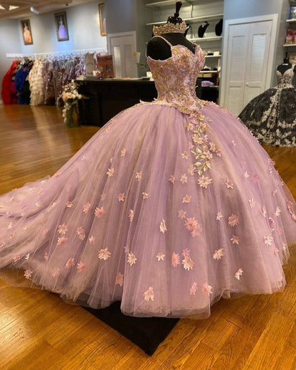 Elegant Applique Beaded Spaghetti Strap Sweet 16 Quinceanera A-Line Tulle Floor-length Prom Dress Birthday Dress Evening Dress Ball Gown TP4542