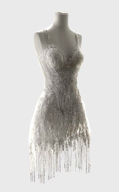 White Beaded Short Prom Dress Short Party Dress Cocktail Dresses Homecoming Dress     cg25879